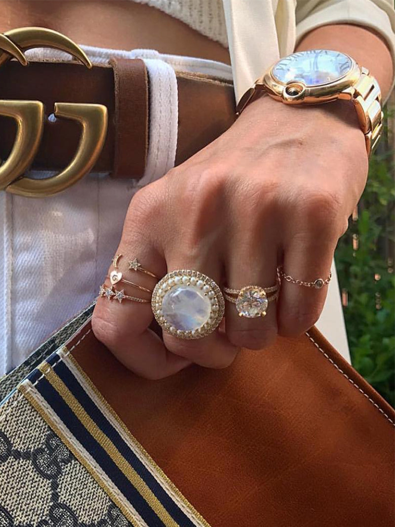 Classique Moonstone, Diamond and Pearl Halo Ring