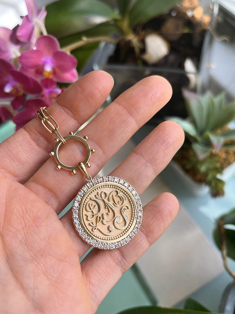 Diamond Monogram Medallion Necklace