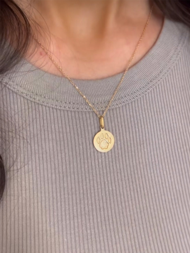 Disk Gold Paw Pendant Necklace