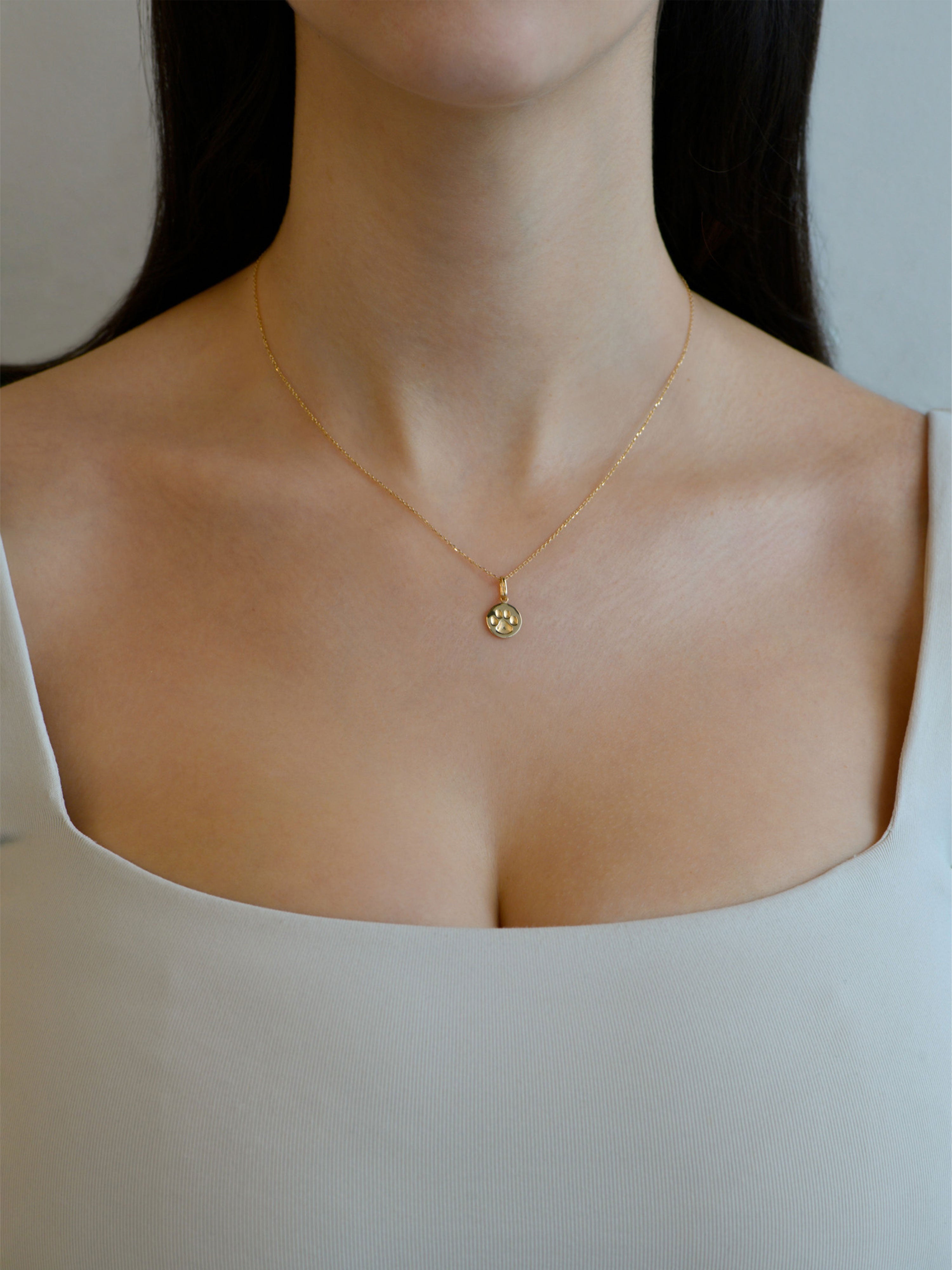 Disk Gold Paw Pendant Necklace