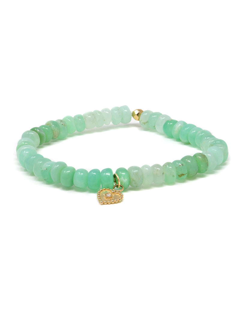 Bracelet Boheme Charme Cœur Goutte d'Eau Chrysoprase