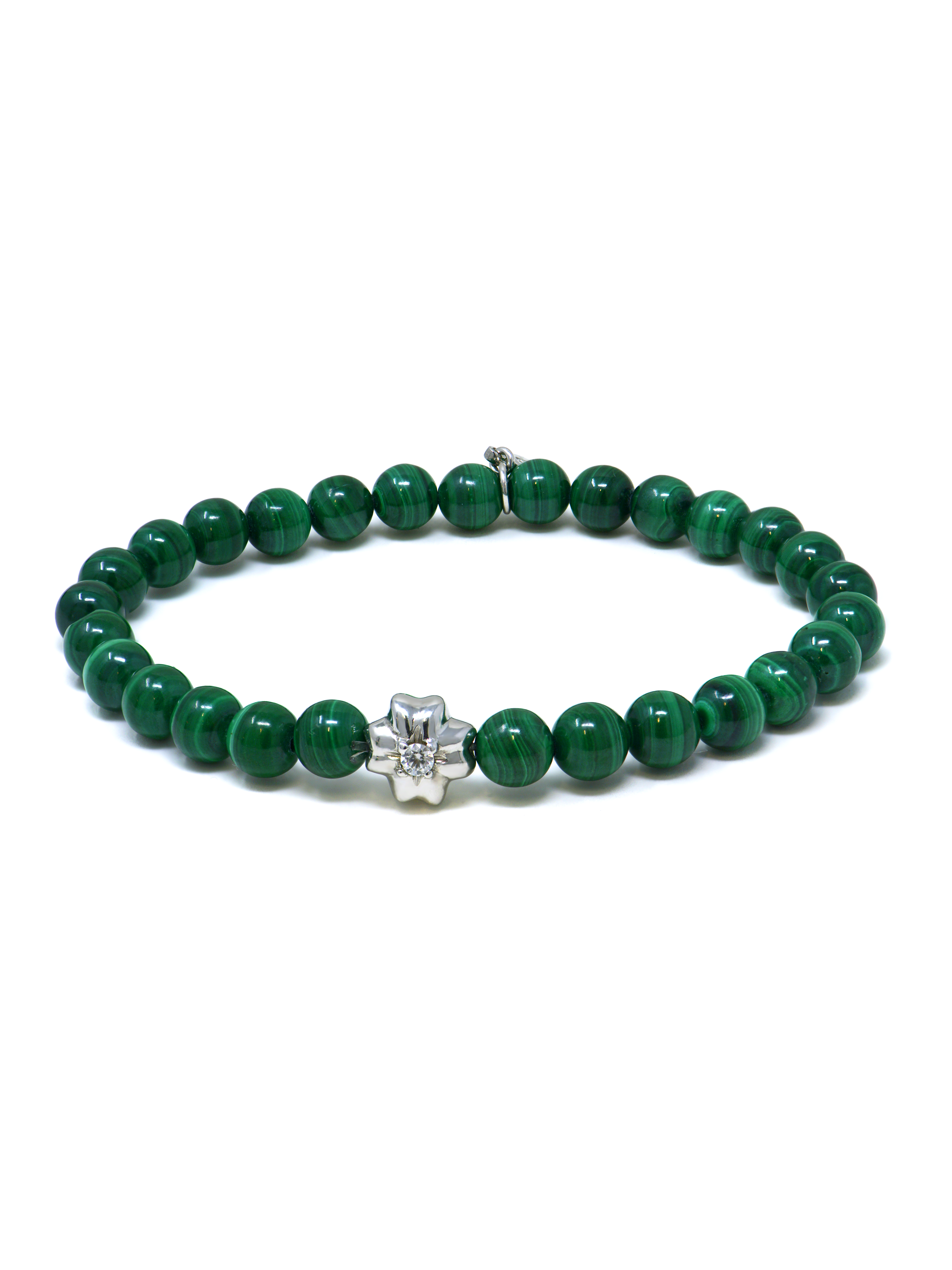 Bracelet Malachite Micro Trèfle Argent Bohème