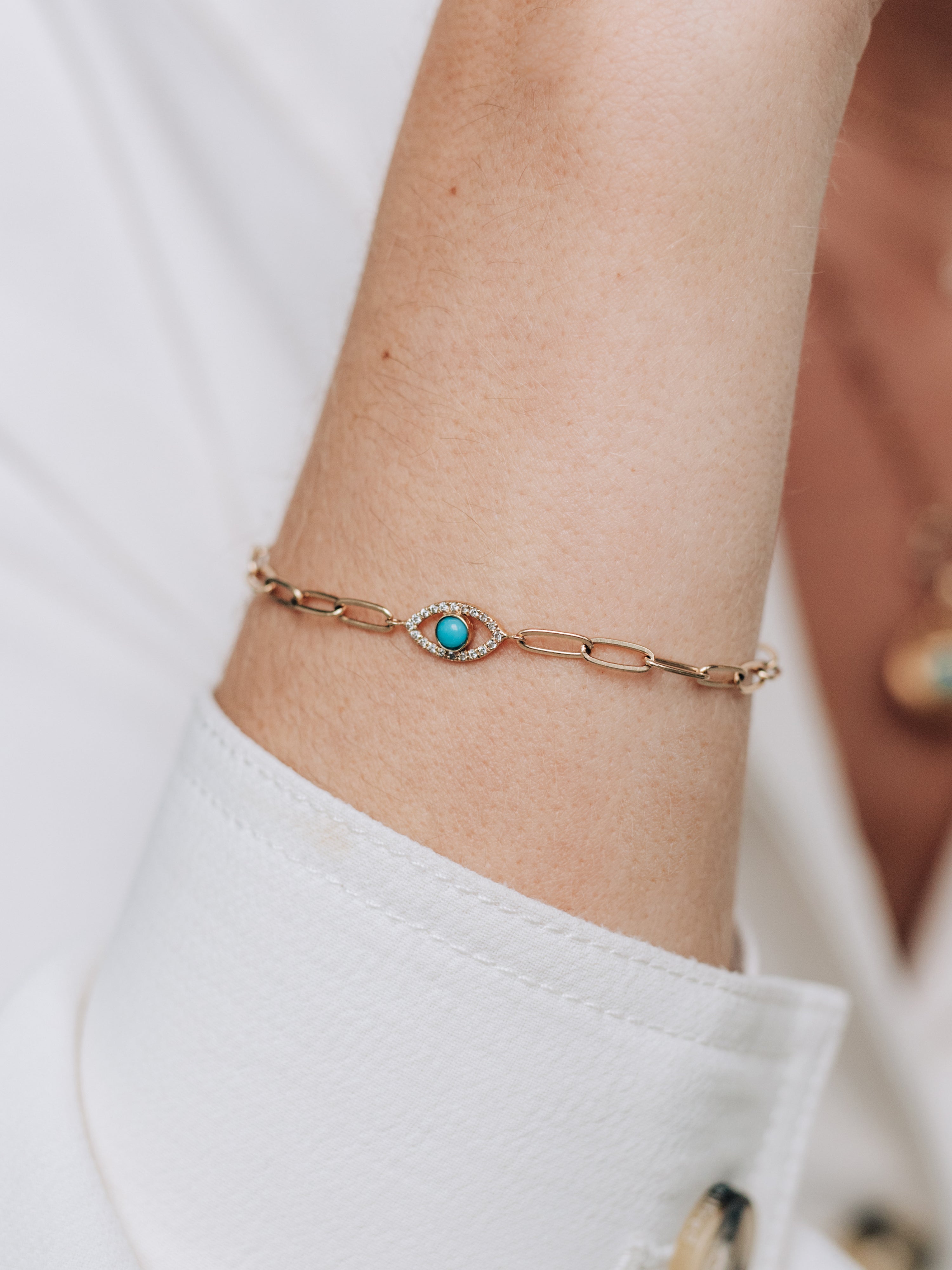 Classique Pavé Evil Eye Paperclip Bracelet