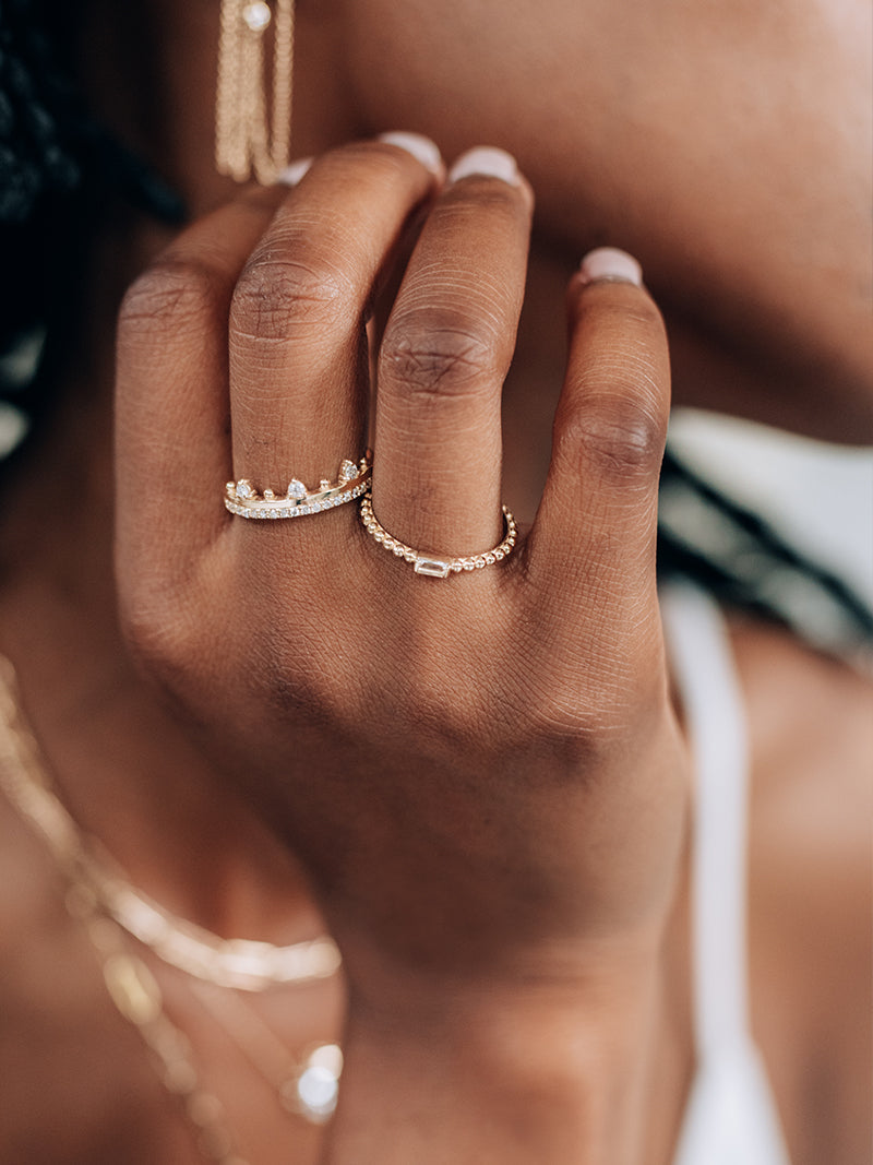 Dew Drop Baguette Stackable Ring