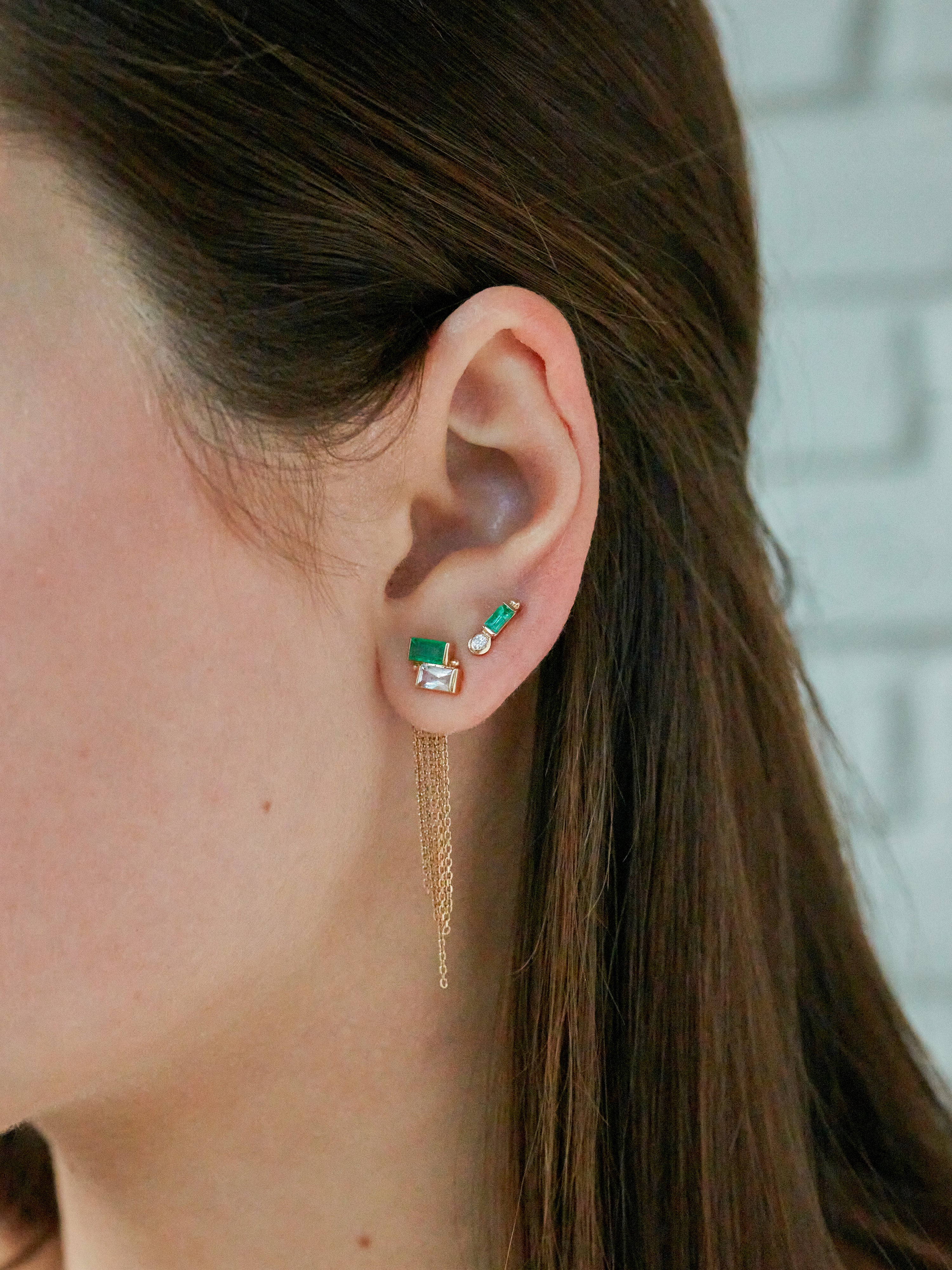Cléo Emerald Baguette Single Stud