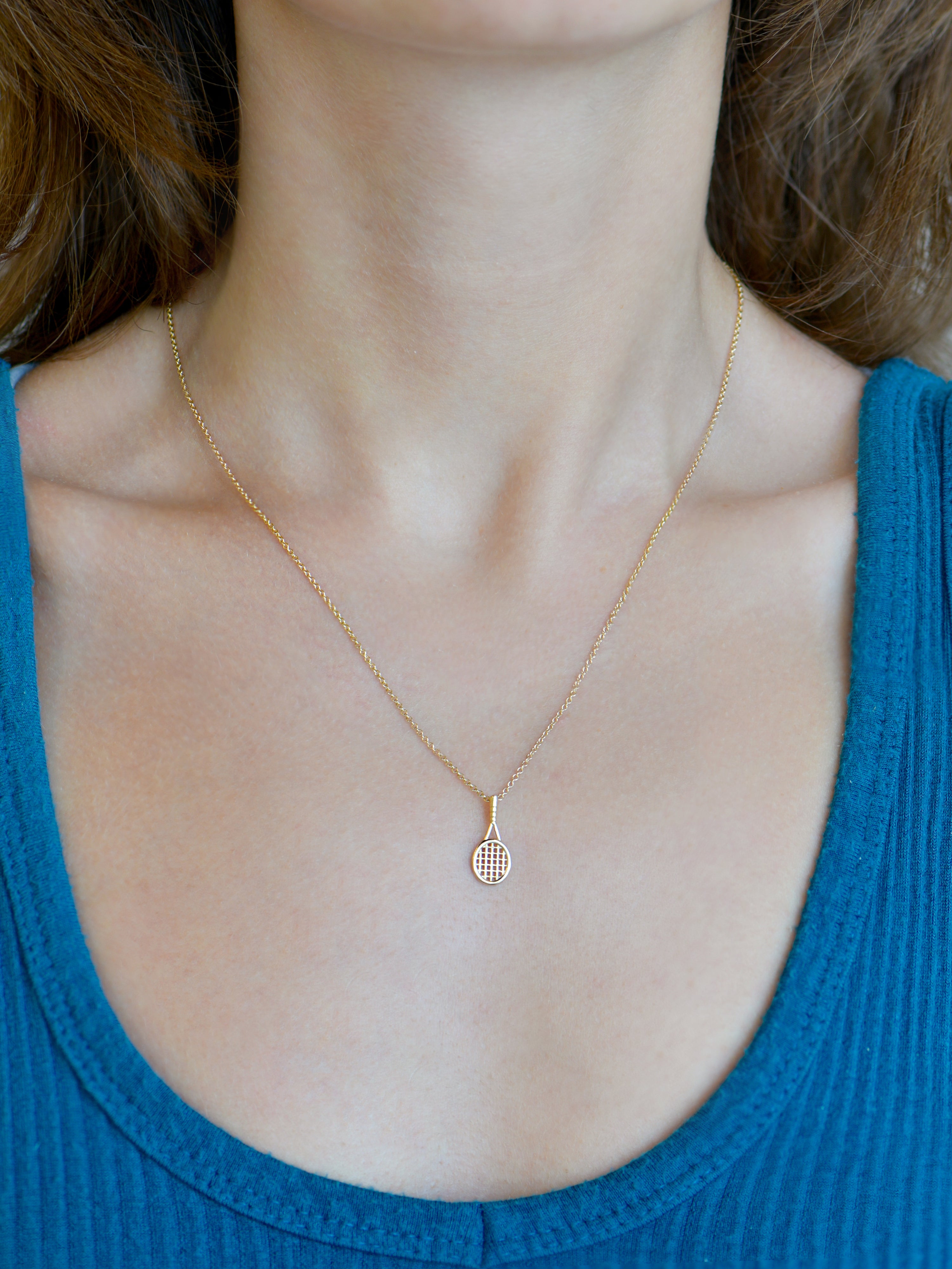 Gold Tennis Racket Pendant