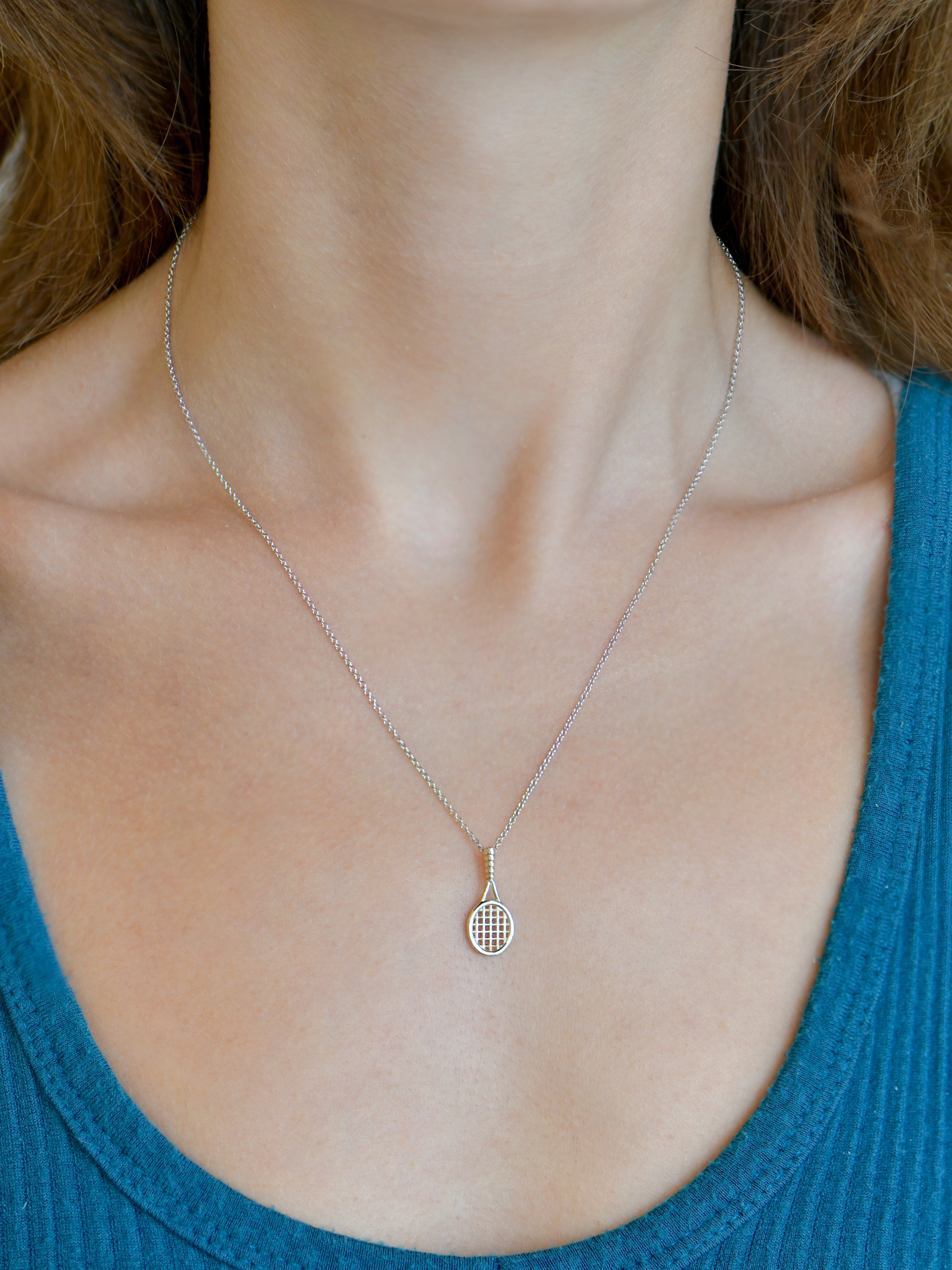 Collier Pendentif Raquette de Tennis en Argent
