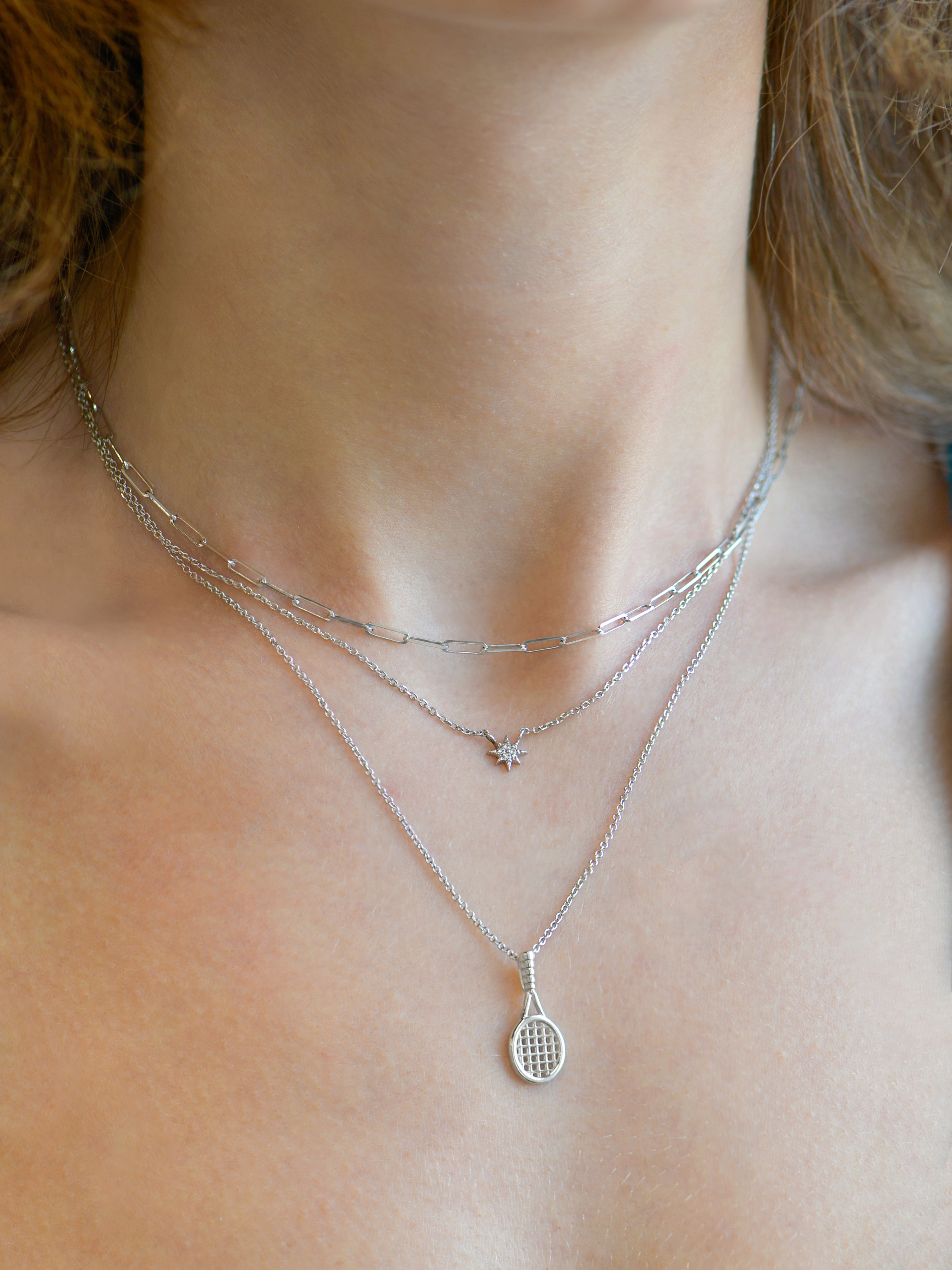 Collier Pendentif Raquette de Tennis en Argent