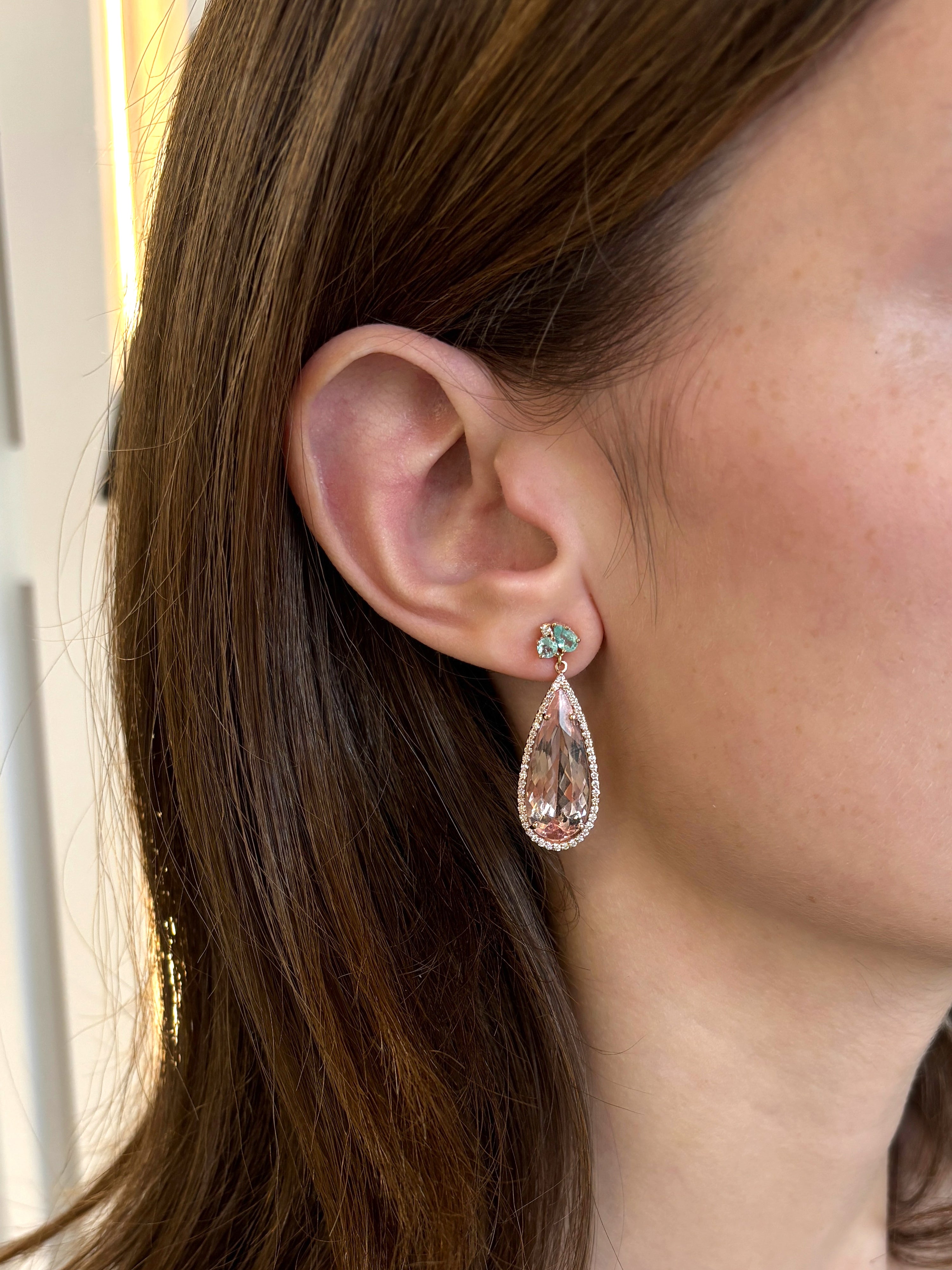 Classique Jumelle Stud with Morganite Teardrop Earrings