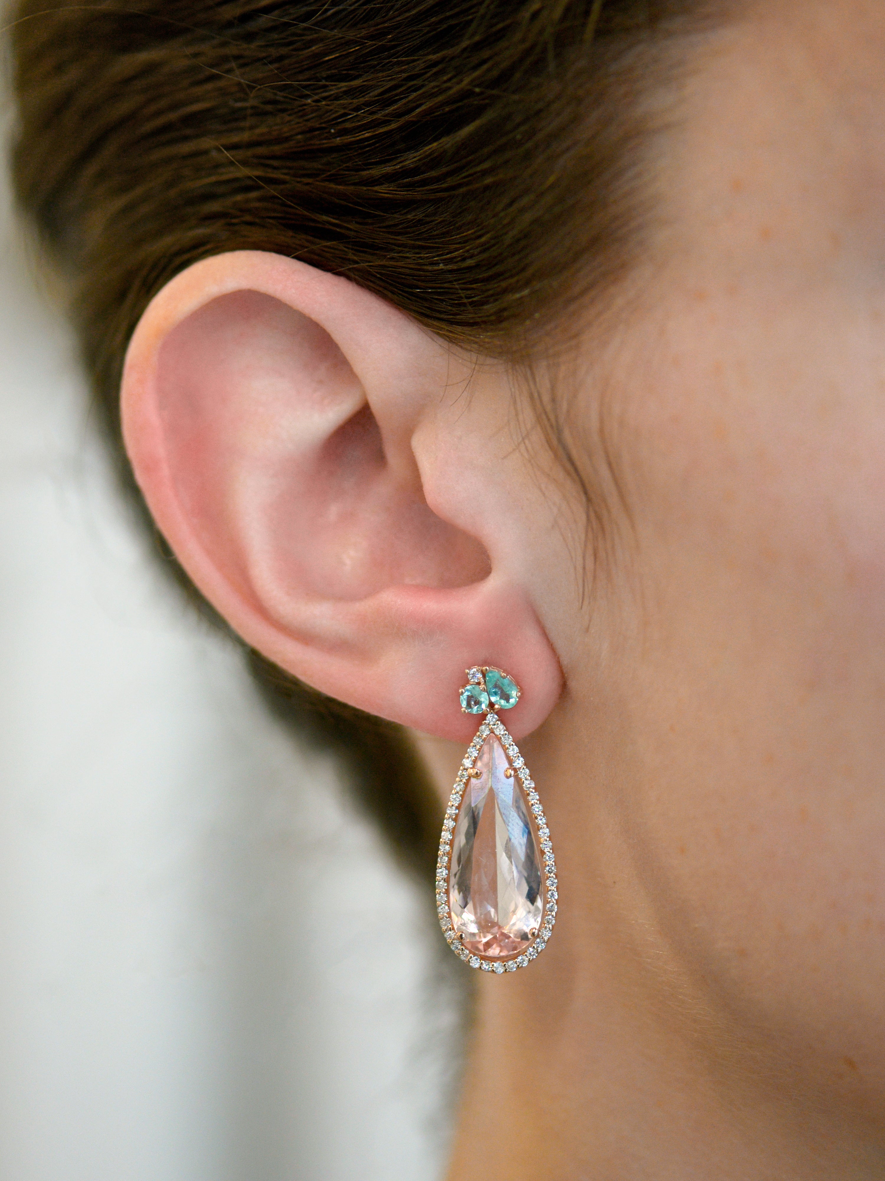 Classique Jumelle Stud with Morganite Teardrop Earrings