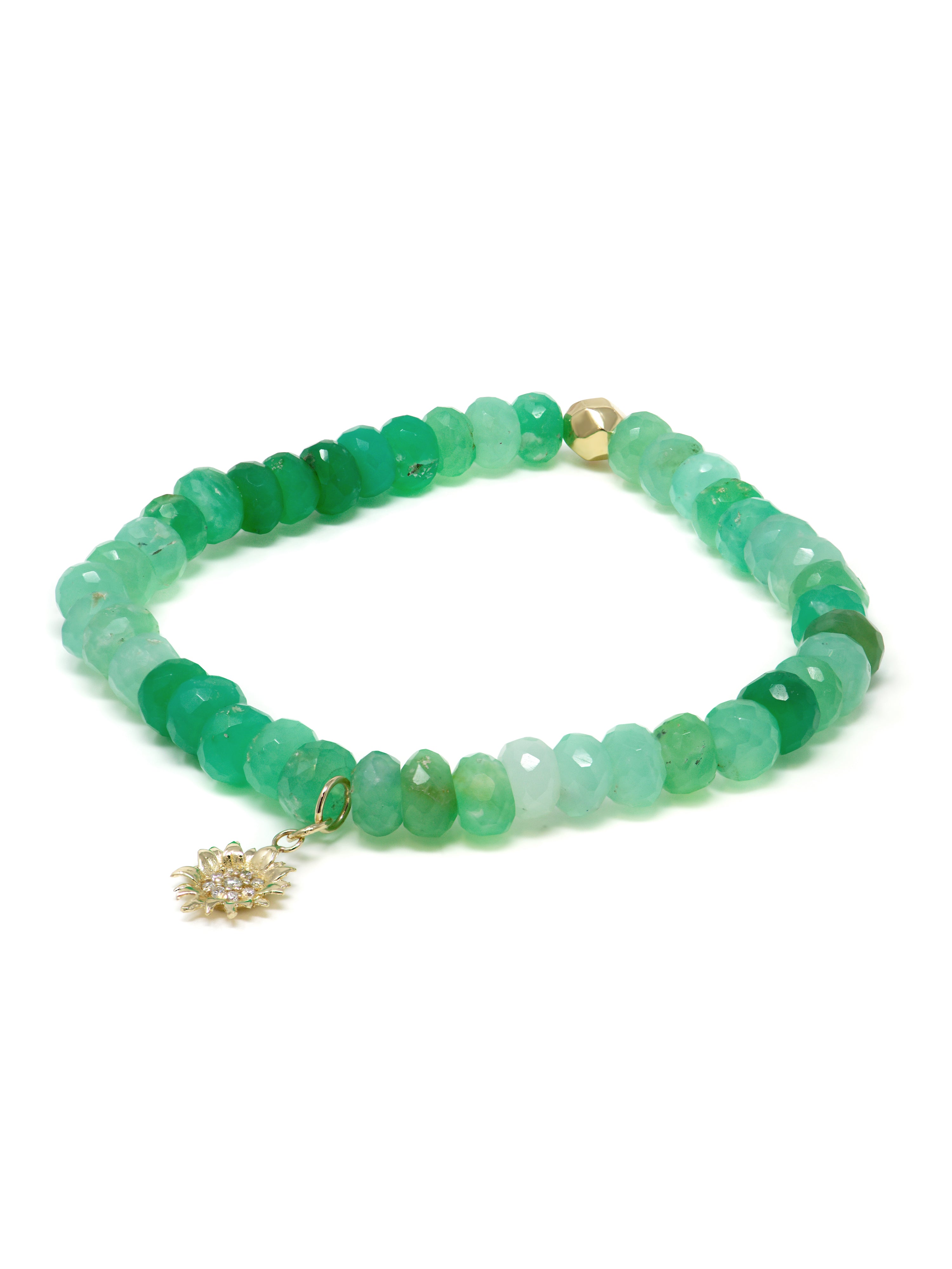 Bracelet Bohème de Chrysoprase à Facettes Tournesol Pavé