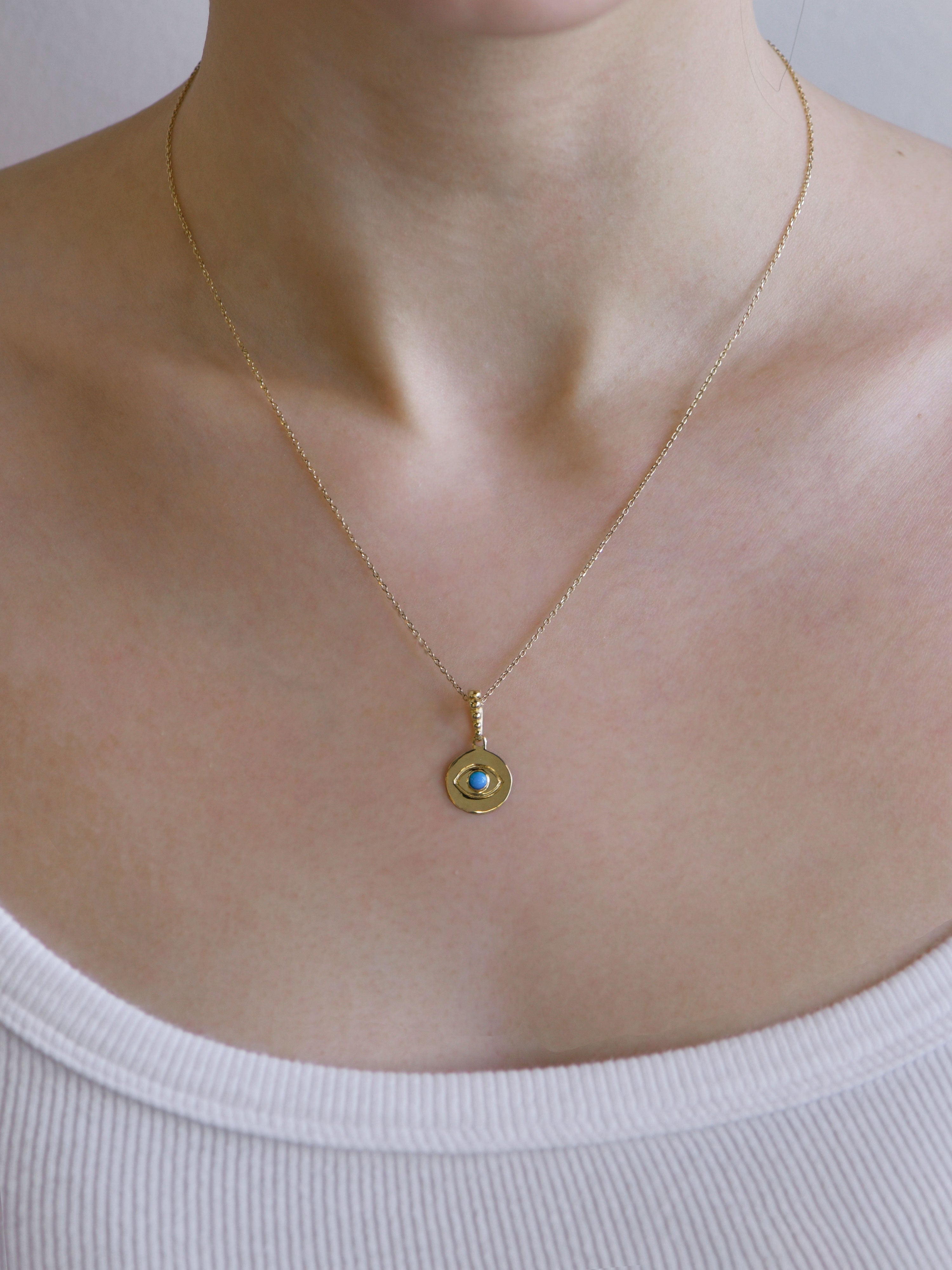 Dew Drop Evil Eye Disk Pendant Charm