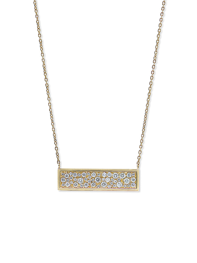 Cléo Geometric Pavé Rectangle Bar Necklace