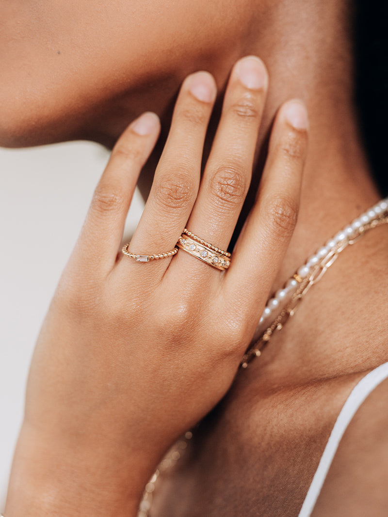 Dew Drop Baguette Stackable Ring