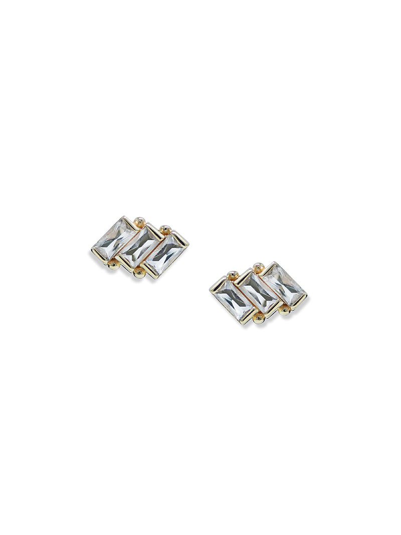 Cléo Clear Topaz Triple Carré Studs