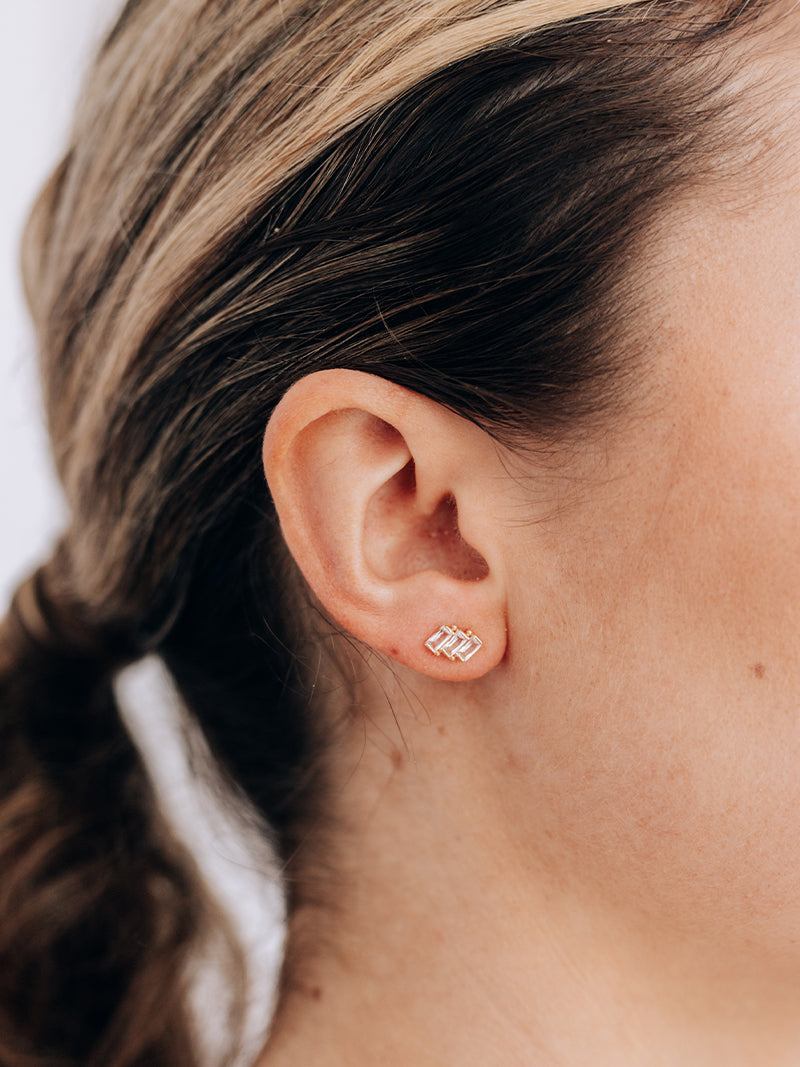 Cléo Clear Topaz Triple Carré Studs