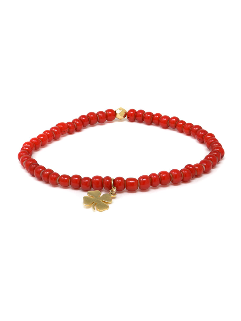 Bohème African Red Heart Clover Charm Bracelet