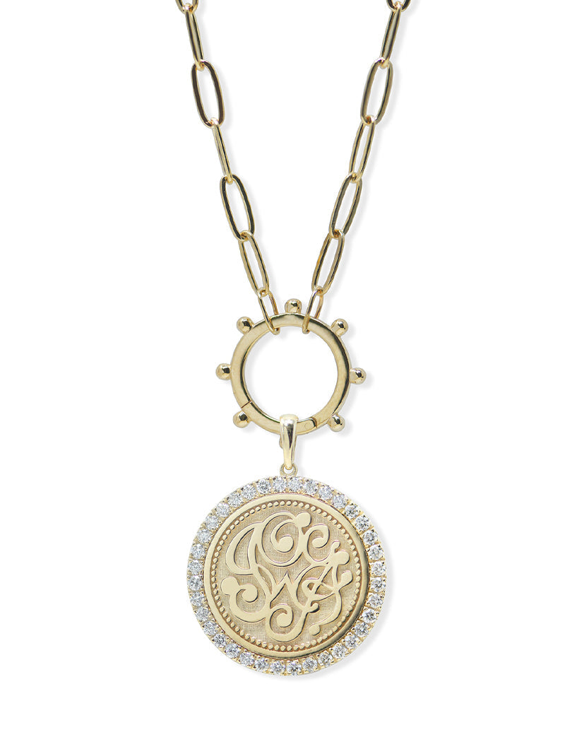 Diamond Monogram Medallion Necklace