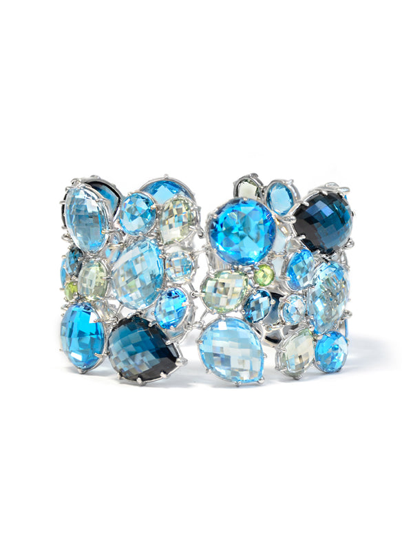 Bouquet Cuff Bracelet - Swiss Blue Topaz, Green Amethyst & Silver