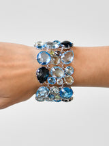 Bracelet Manchette Bouquet - Topaze Bleue Suisse, Améthyste Verte & Argent