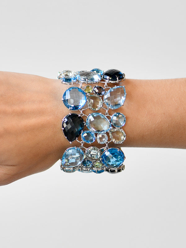 Bouquet Cuff Bracelet - Swiss Blue Topaz, Green Amethyst & Silver