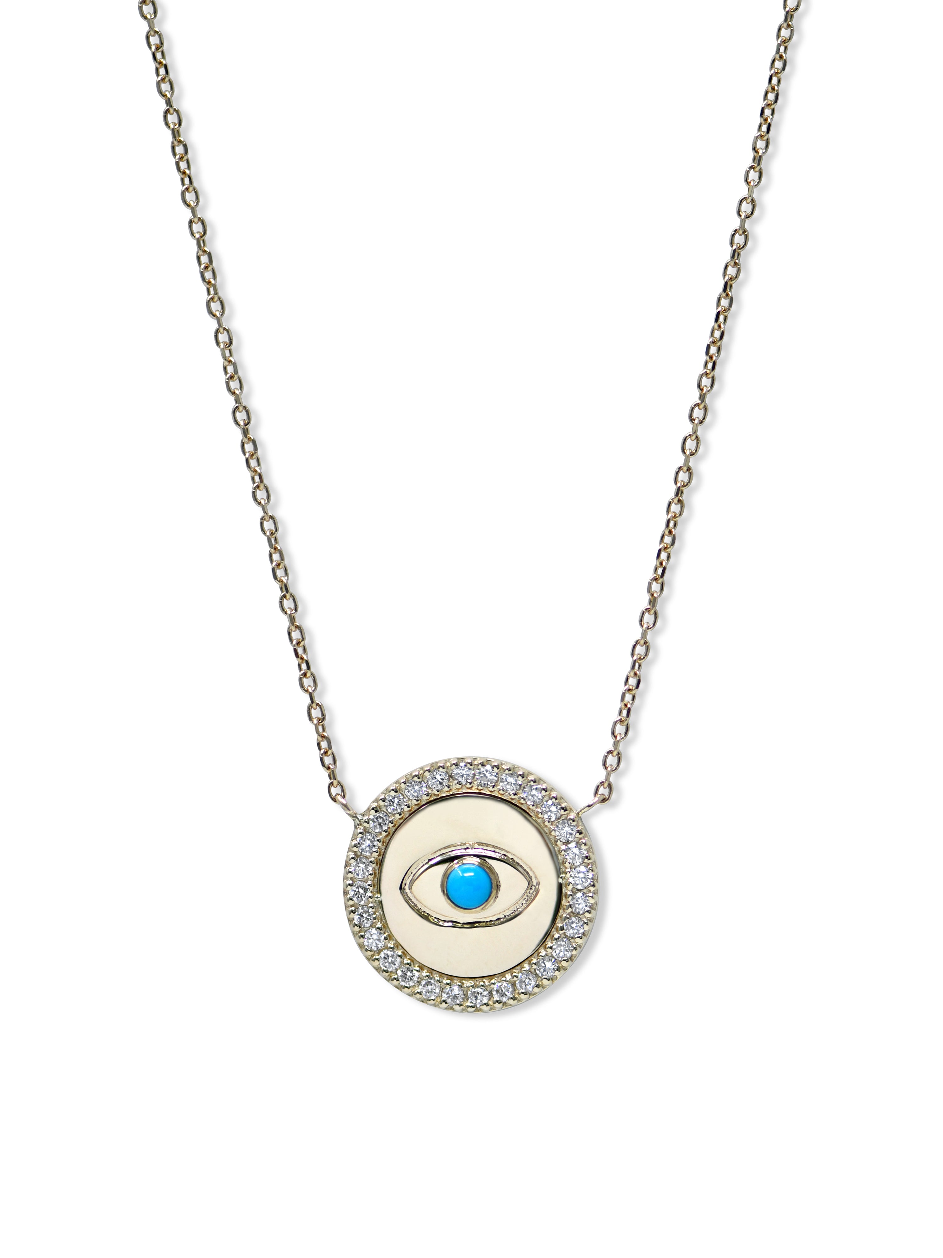 Collier Disque Mauvais Œil Royale Diamant et Turquoise
