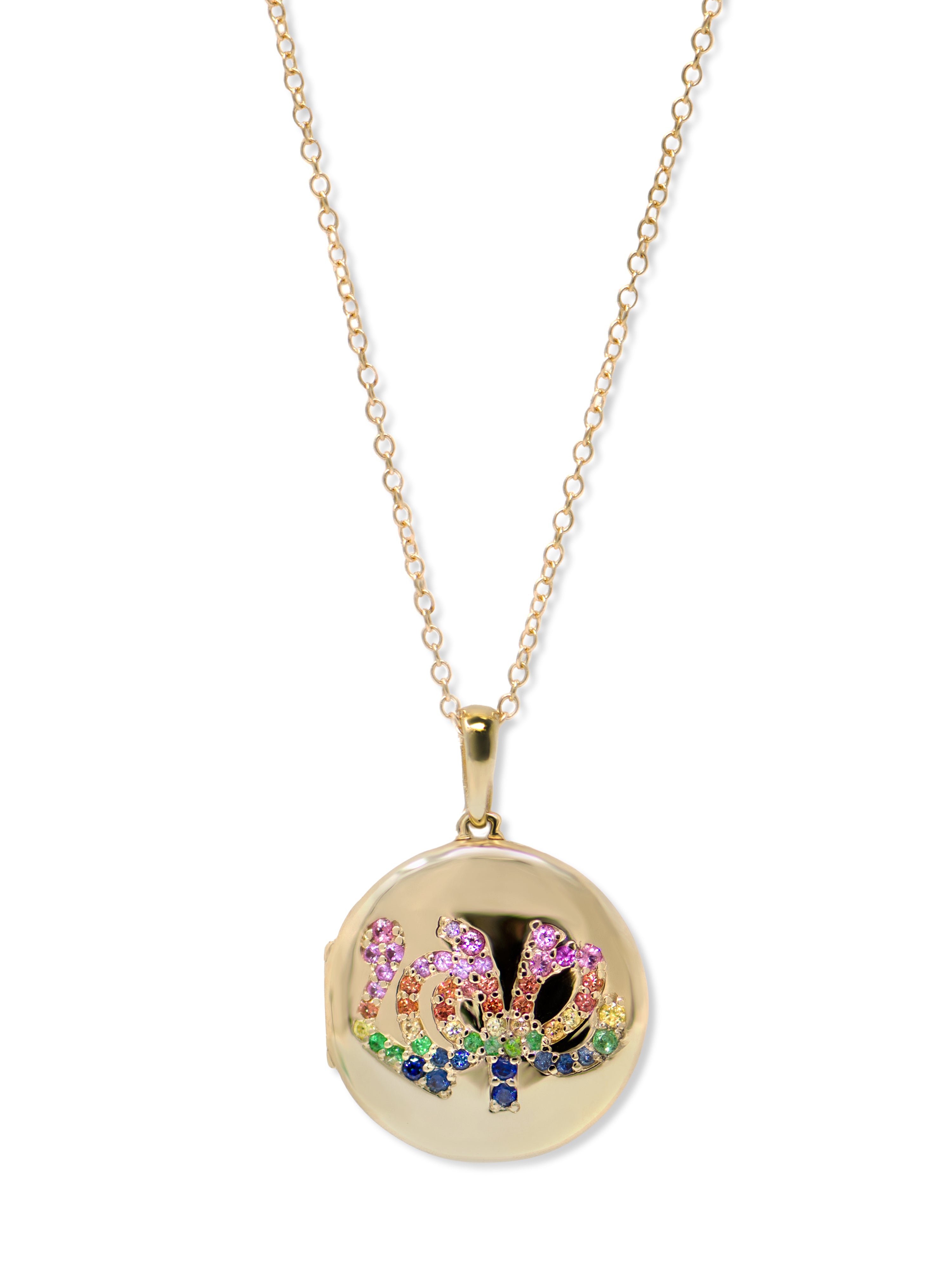 Anzie 14K Gold Rainbow Sapphire Love Locket Pendant 17