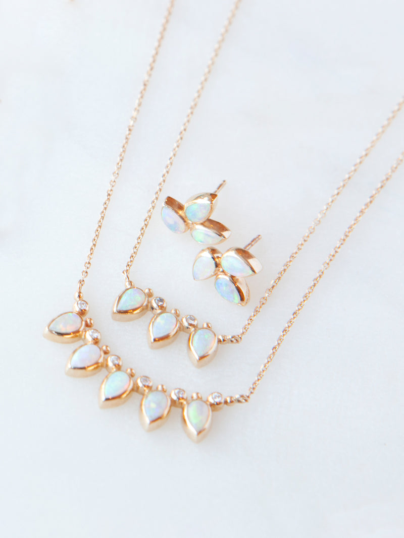 Opal and Diamond Curved Bouquet Bar Necklace