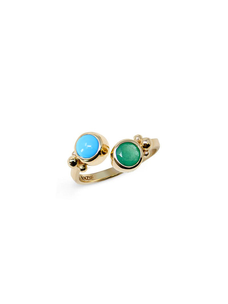 Dew Drop Bubbling Brook Turquoise & Emerald Twist Ring