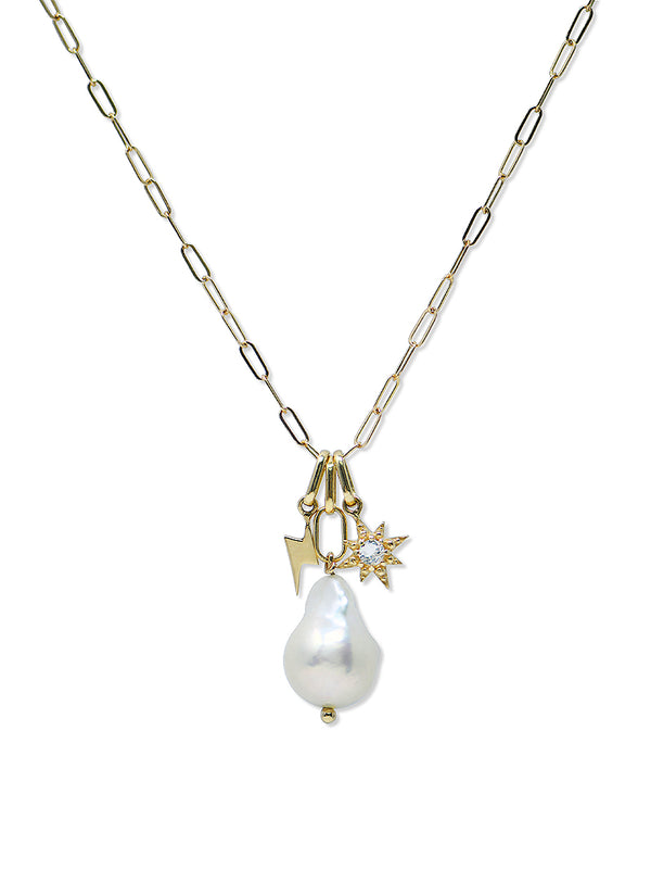 Paperclip Pearl Charm Necklace