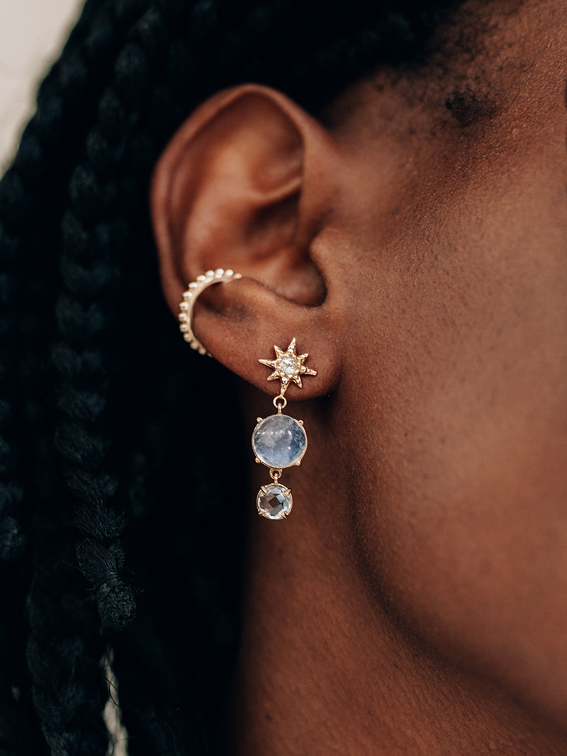 Aztec Luna Moonstone Drop Earring