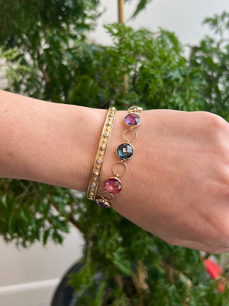 Classique Multicolor Gemstone Bezel Link Bracelet