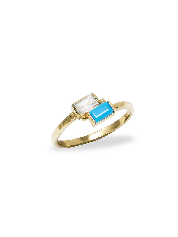 Deux Carée Clear Topaz & Turquoise Ring