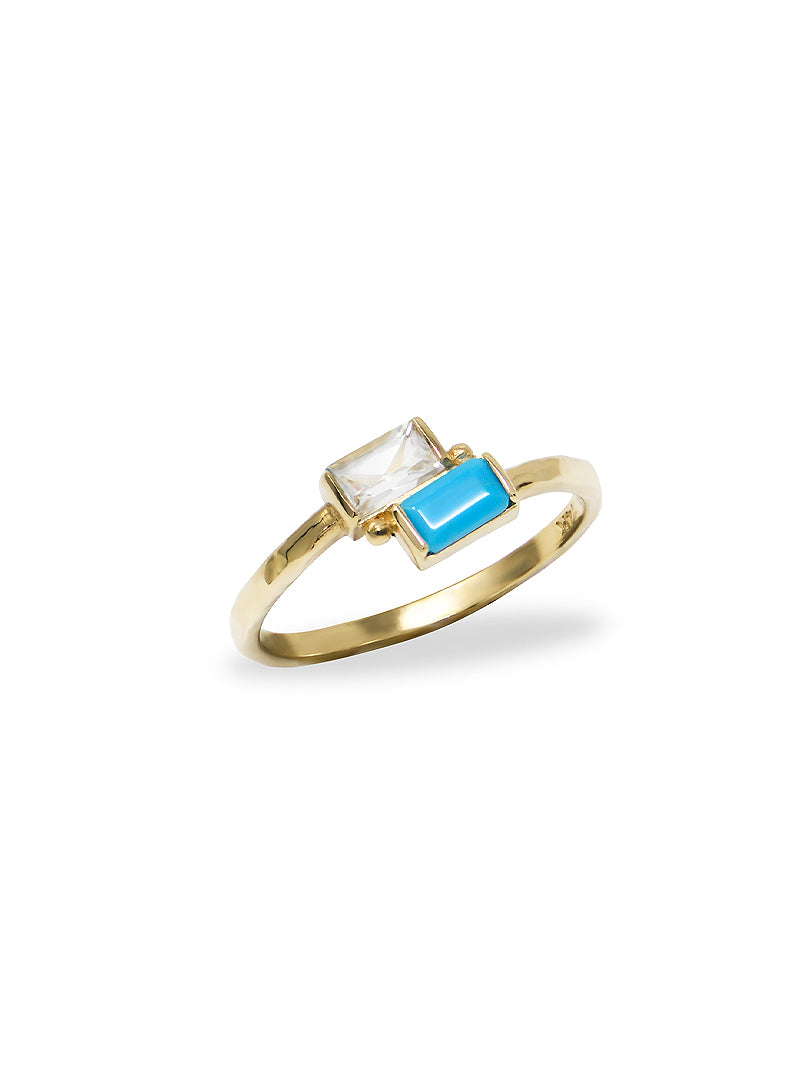 Deux Carée Clear Topaz & Turquoise Ring