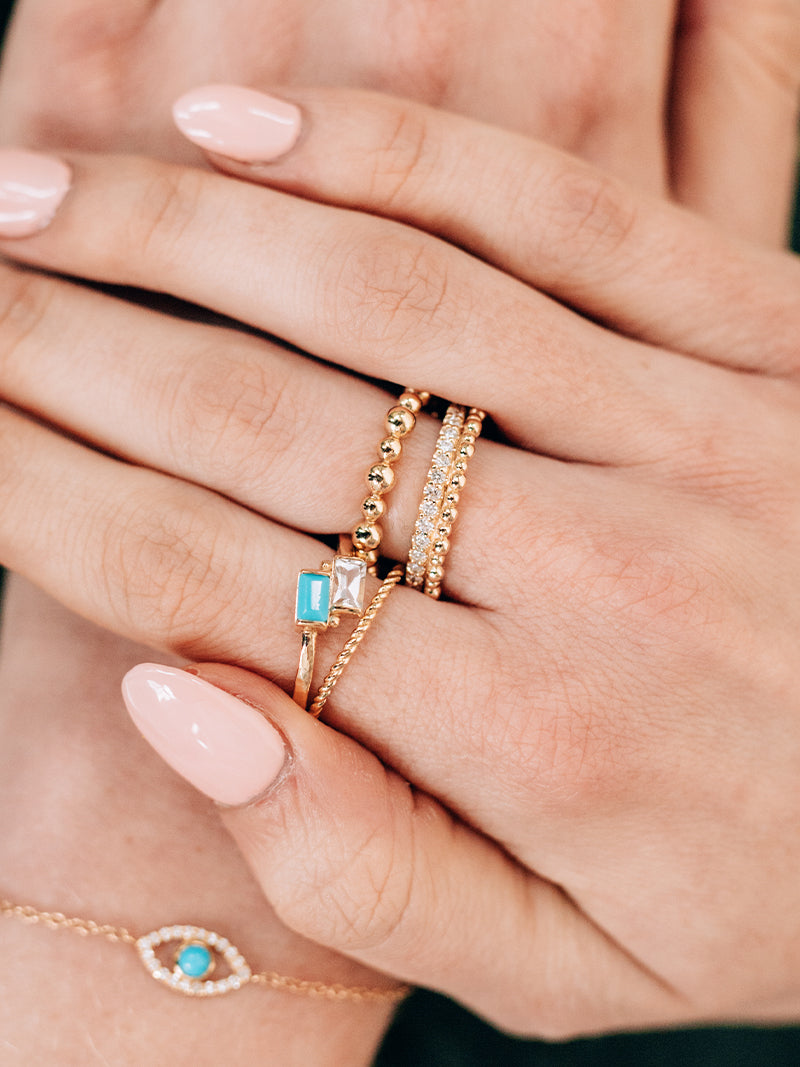 Deux Carée Clear Topaz & Turquoise Ring
