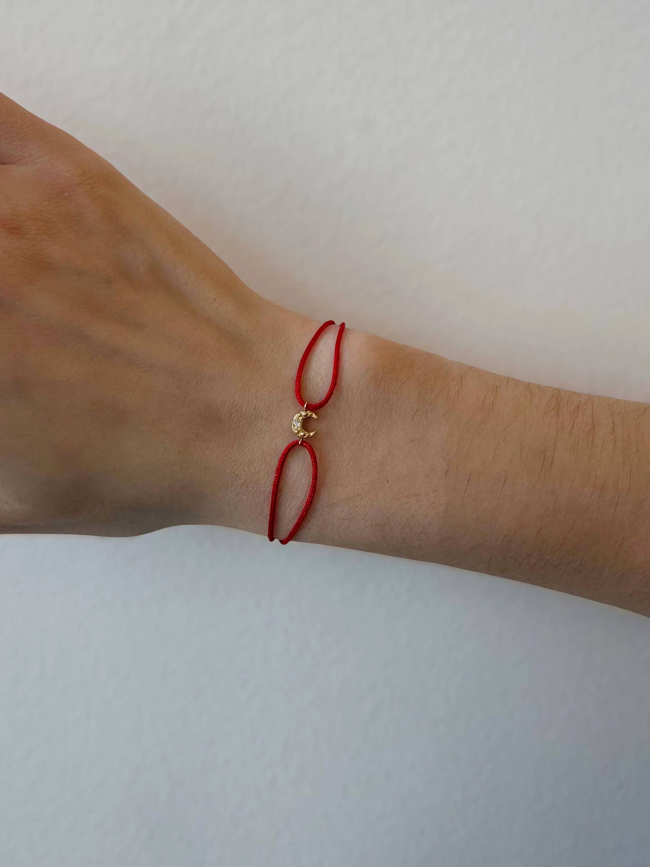 ANZIE | 14k Gold Crescent Moon Corded Bracelet