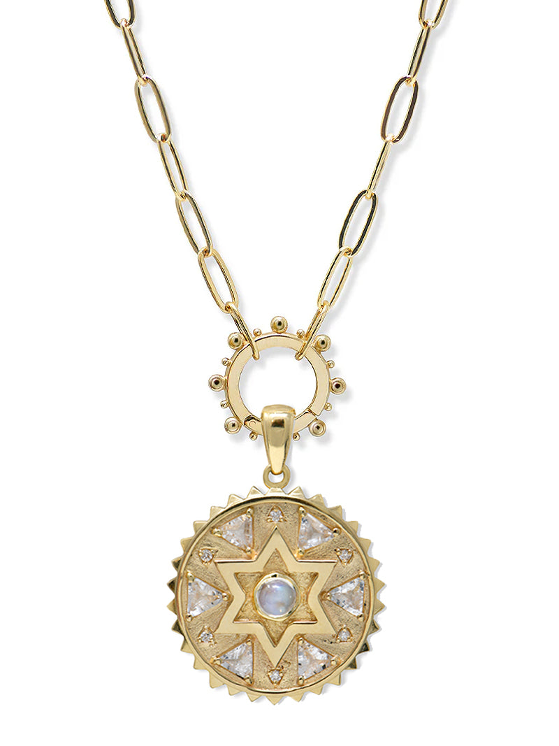 Aztec Star of David Moonstone Pointed Medallion