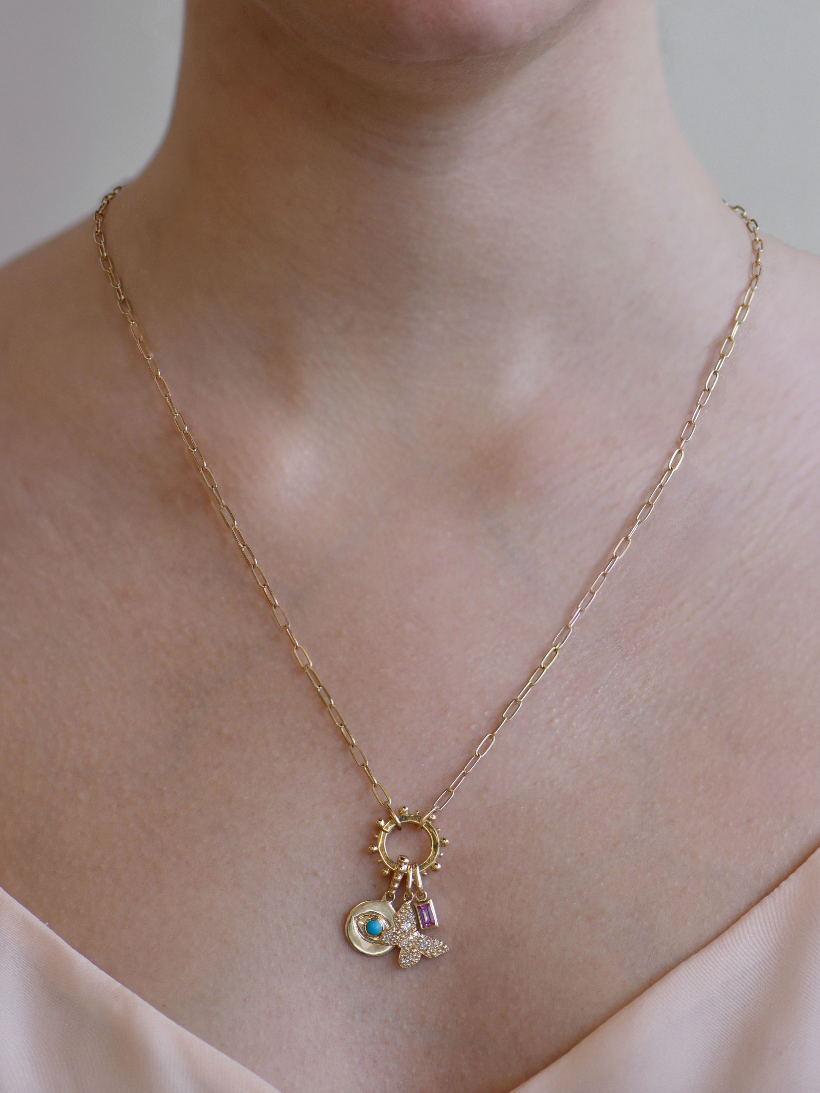 Dew Drop Evil Eye Disk Pendant Charm