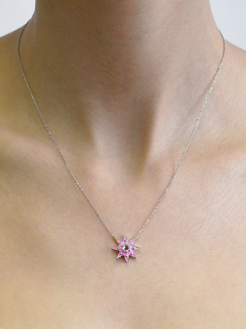 Jac+Jo Pendentif Icône D'étoile Vintage en Émail Rose