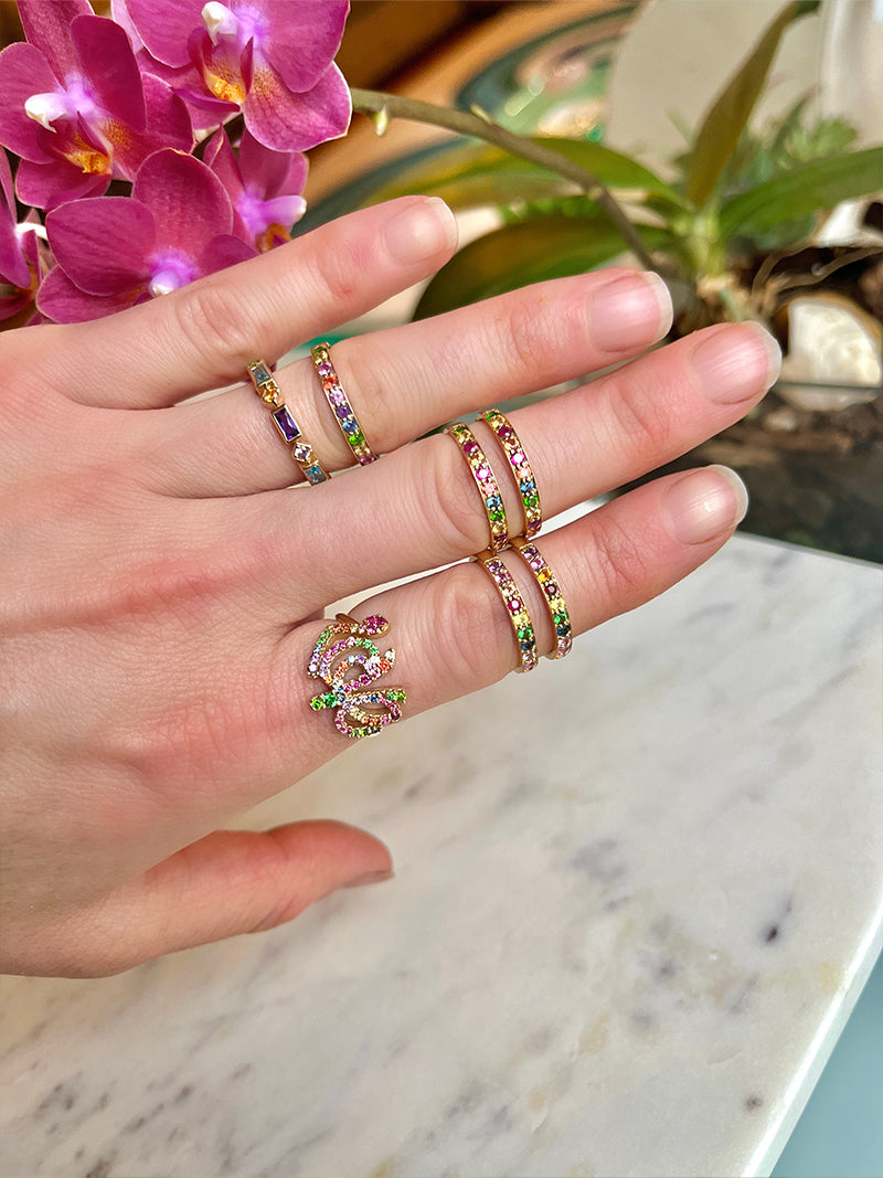 Classique Pavé Double Rainbow Sapphire Ring