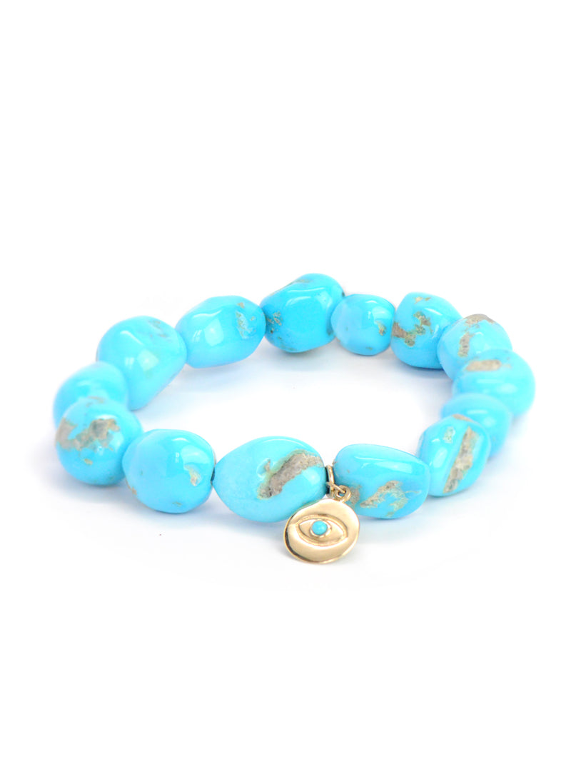 Bohème Evil Eye Charm Sleeping Beauty Turquoise Nuggets Bracelet