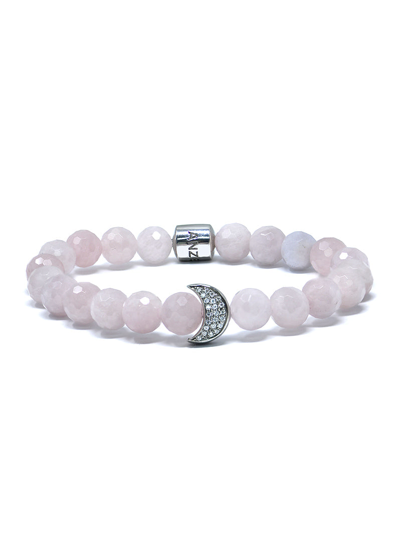 Bohème Bracelet Croissant de Lune Quartz Rose à Facette