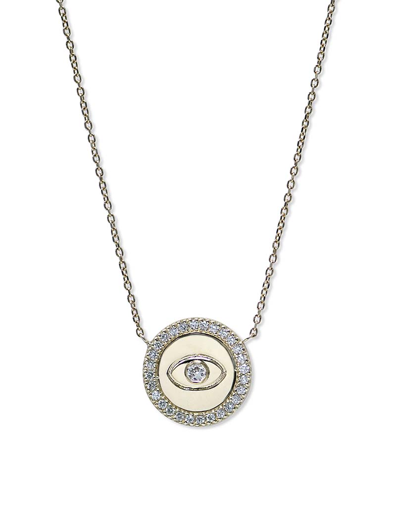 Collier Disque Mauvais Œil Royale Diamant et Turquoise