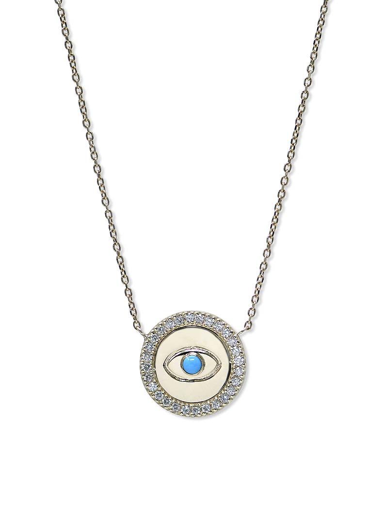 Royale Diamond and Turquoise Evil Eye Disk Necklace