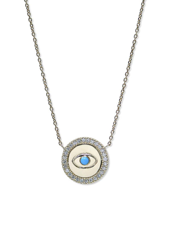 Royale Diamond and Turquoise Evil Eye Disk Necklace