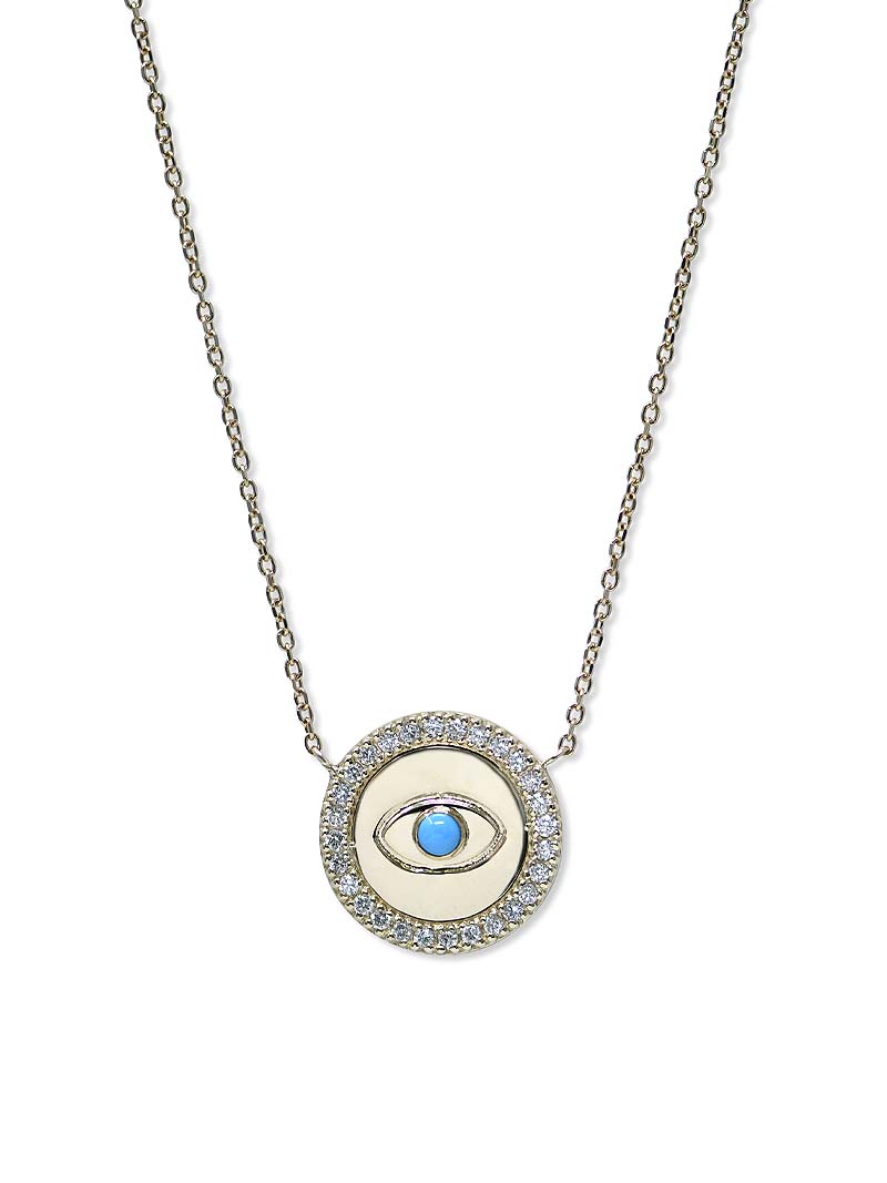 Collier Disque Mauvais Œil Royale Diamant et Turquoise
