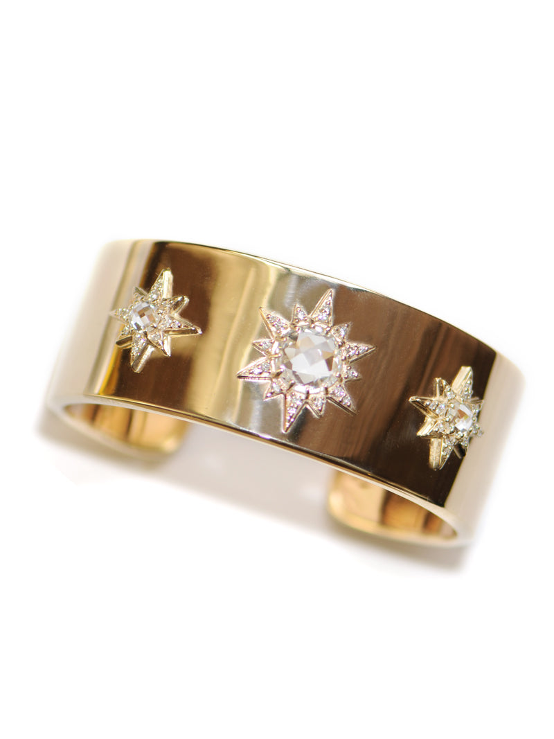 Aztec Starburst Mini Cuff Bracelet - Clear Topaz, Diamonds & Gold Bangle