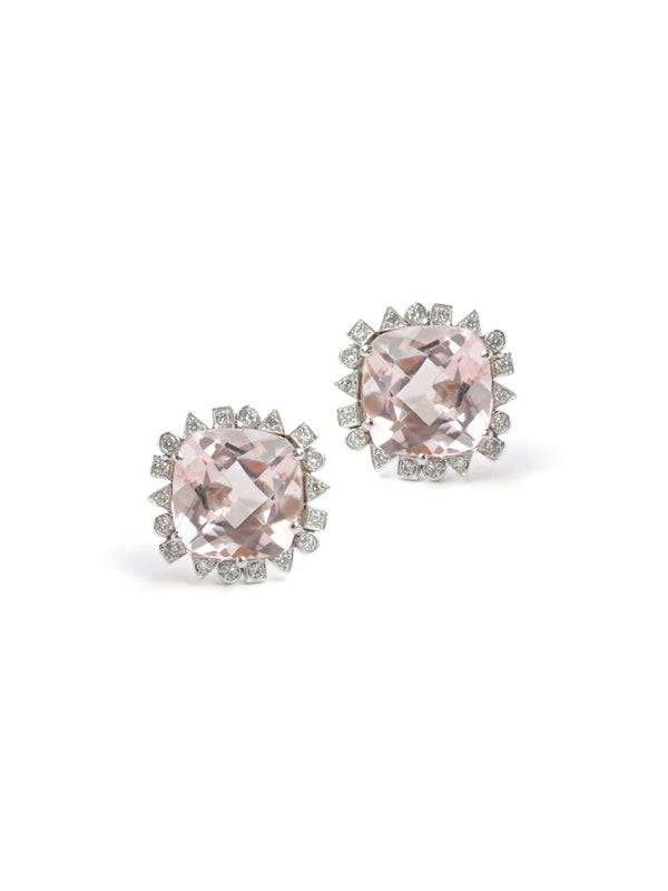 Cléo Morganite and Diamond Cushion Cut Studs