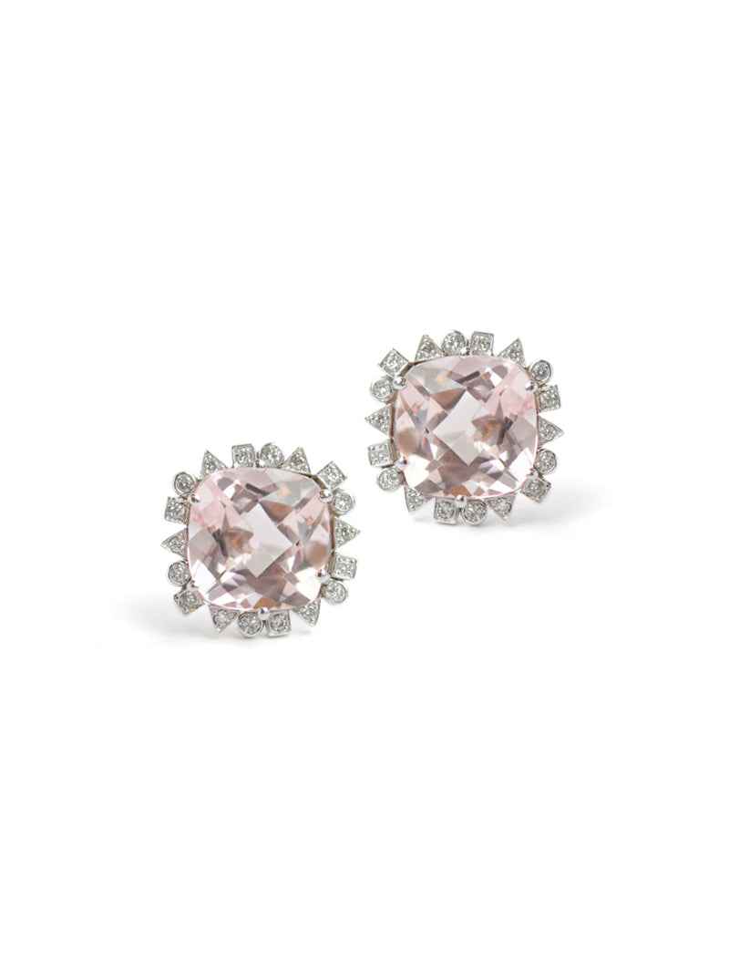 Cléo Morganite and Diamond Cushion Cut Studs