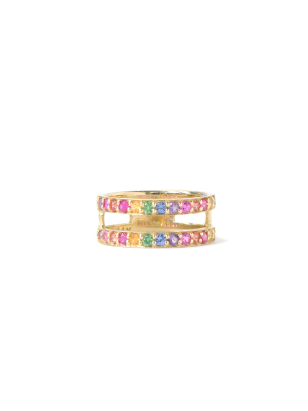 Classique Pavé Double Rainbow Sapphire Ring
